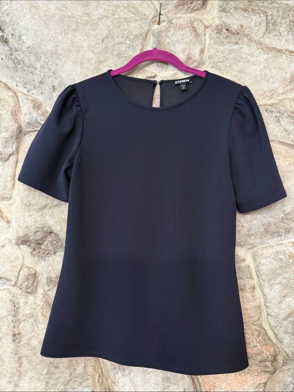 Express Women's Navy Short-Sleeve Crewneck Blouse